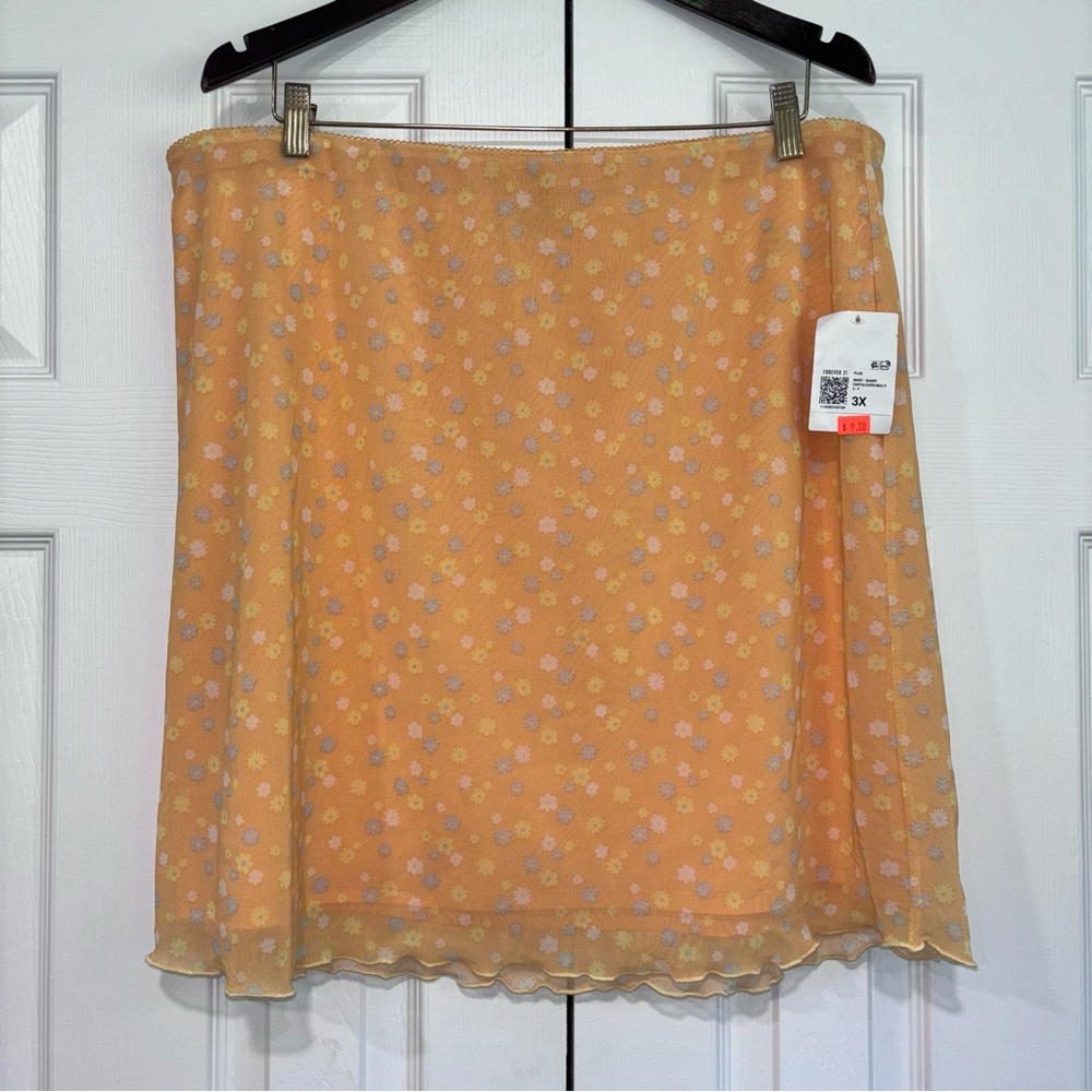 NWT Forever 21 Orange Mini A-Line Skirt Casual Floral Daisy Print Cantaloupe 3X